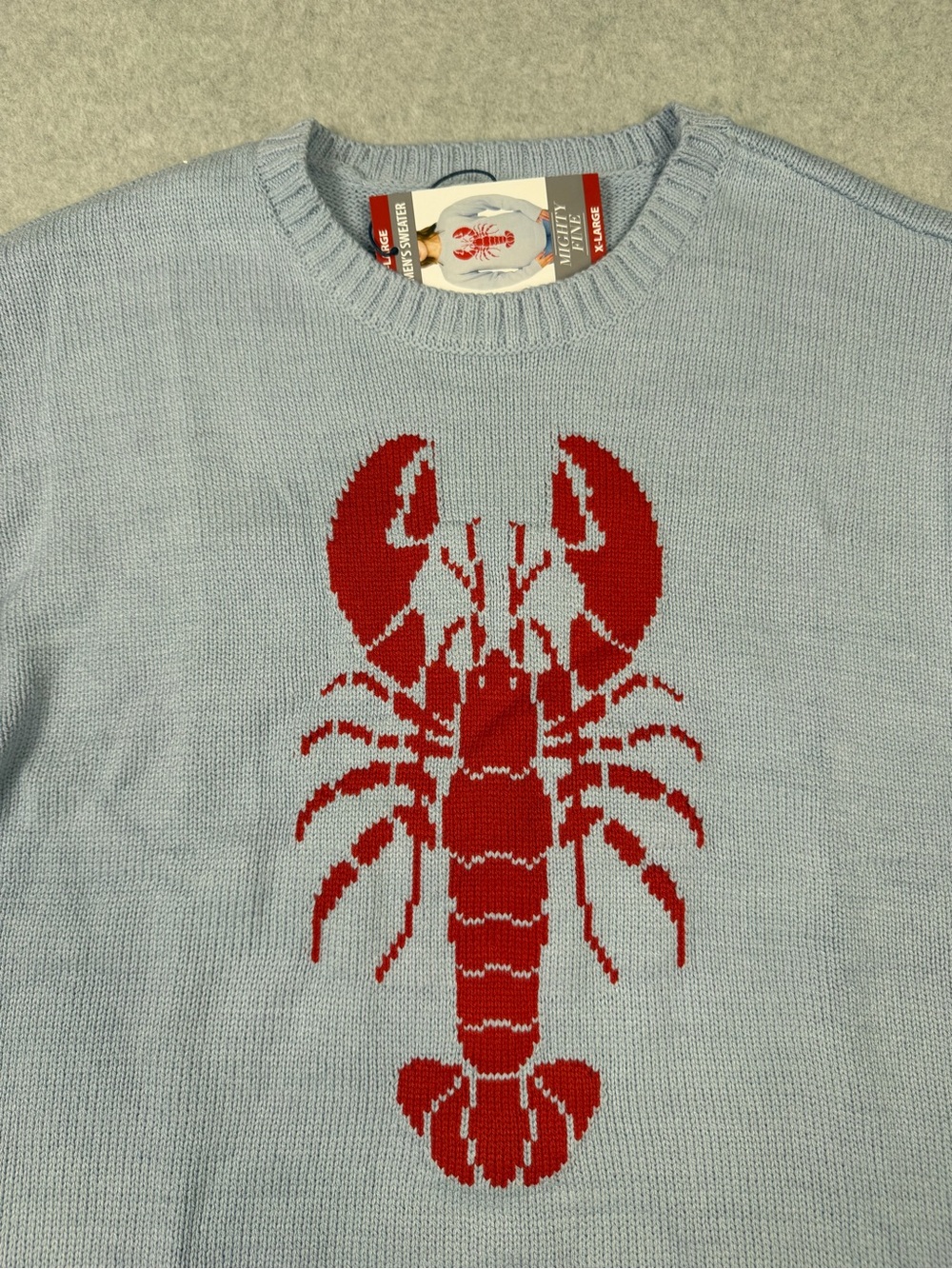 Mighty Fine Light Blue Crewneck Sweater with Red Lobster - Picture 5 of 8